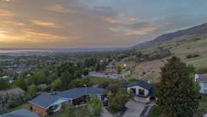 Aerial view at dusk of a mountain view
