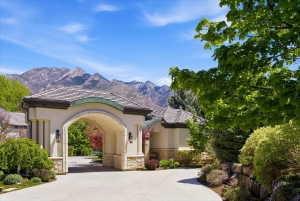 View of front of property with a mountain view,