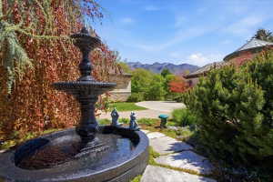 Courtyard fountain with mtn views