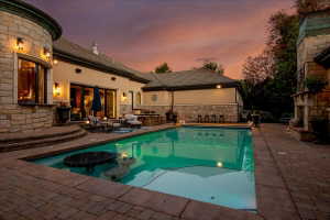 Serene pool setting at dusk
