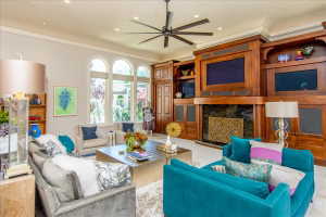 Spacious great room with custom built-ins
