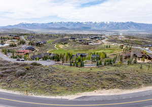 Bird's eye view of a mountainous background