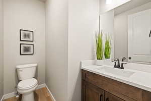 Bathroom featuring vanity and light wood-type flooring