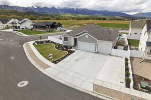 Aerial view of residential area featuring mountains