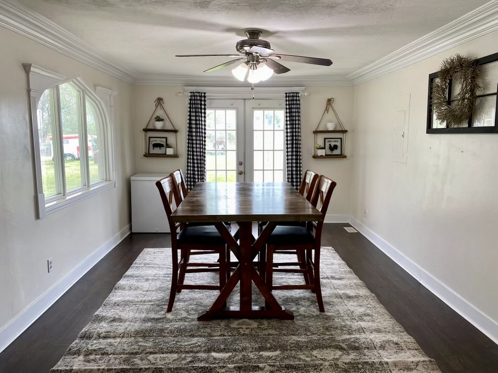 Dining space with french doors to yard