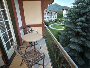 Balcony with a mountain view