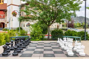 Patio area with giant chess board