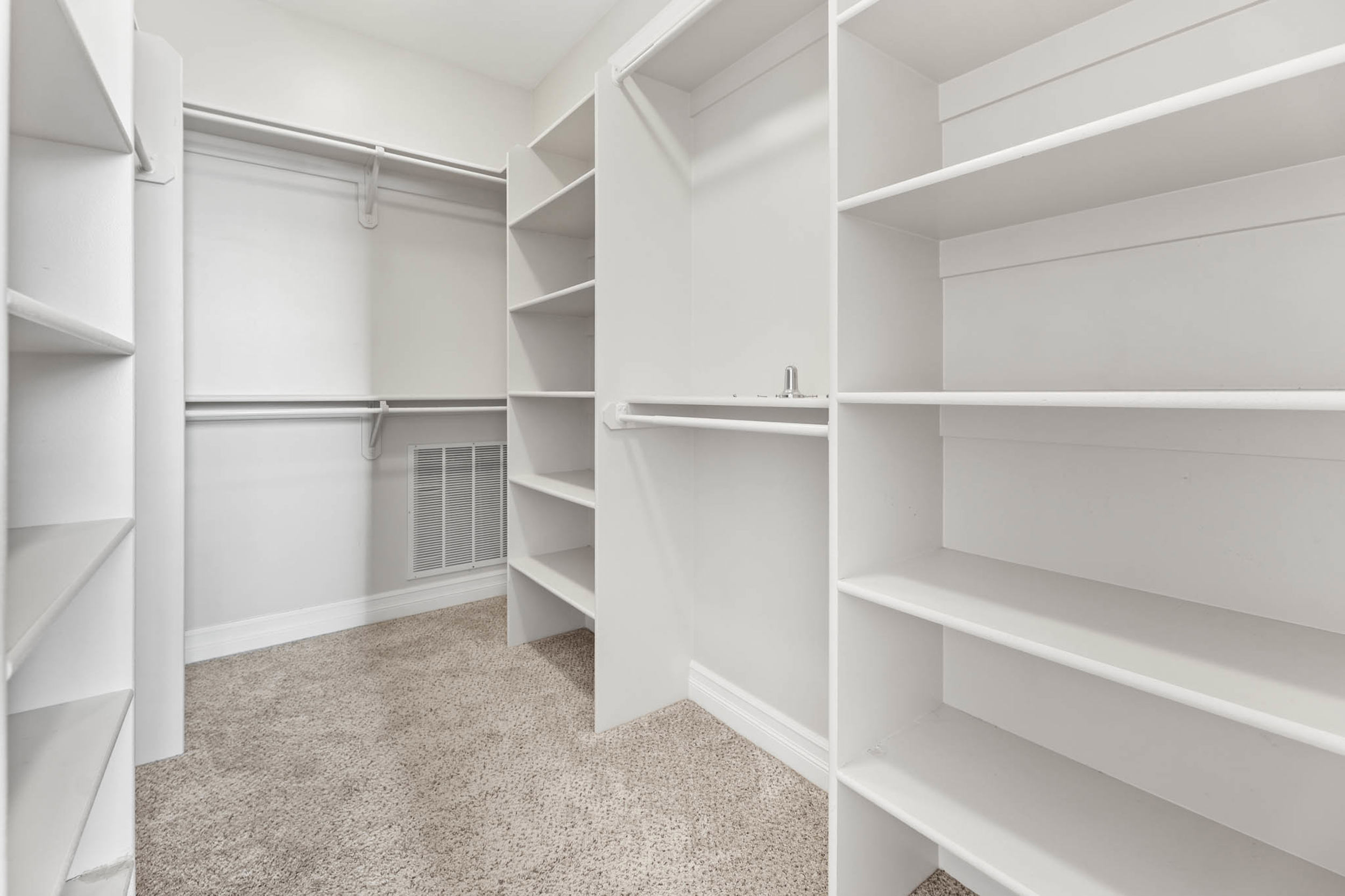Walk in closet featuring light colored carpet, primary bedroom