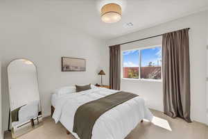 Bedroom with light wood-style flooring