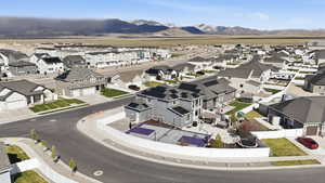 Aerial perspective of suburban area with mountains