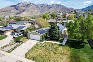 Aerial perspective of suburban area featuring mountains