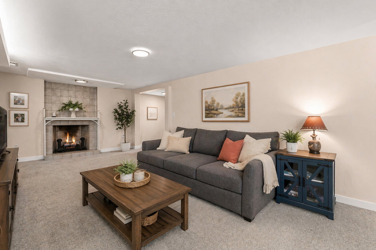 *Virtually staged Basement Family Room* with walkout entrance