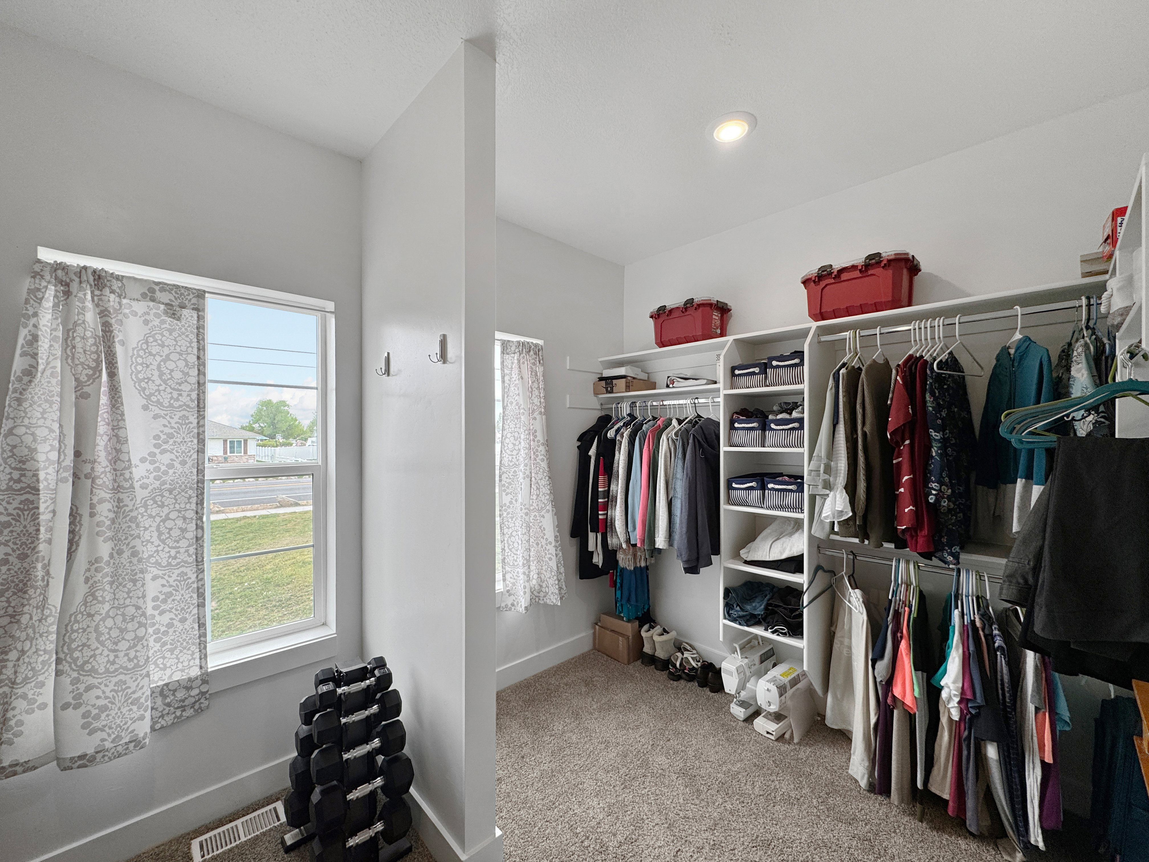 Walk in closet with light carpet