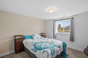 Carpeted bedroom with baseboards