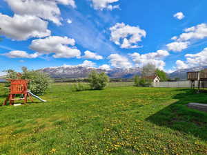 View of yard with a mountain view
