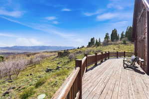 Wooden deck with a mountain view