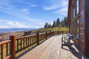 Wooden deck with a mountain view