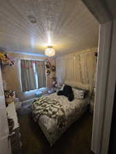 Bedroom with dark carpet