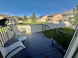 Deck with a residential view and a fenced backyard