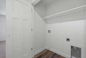 Laundry area featuring washer hookup, dark wood-style floors, and hookup for an electric dryer