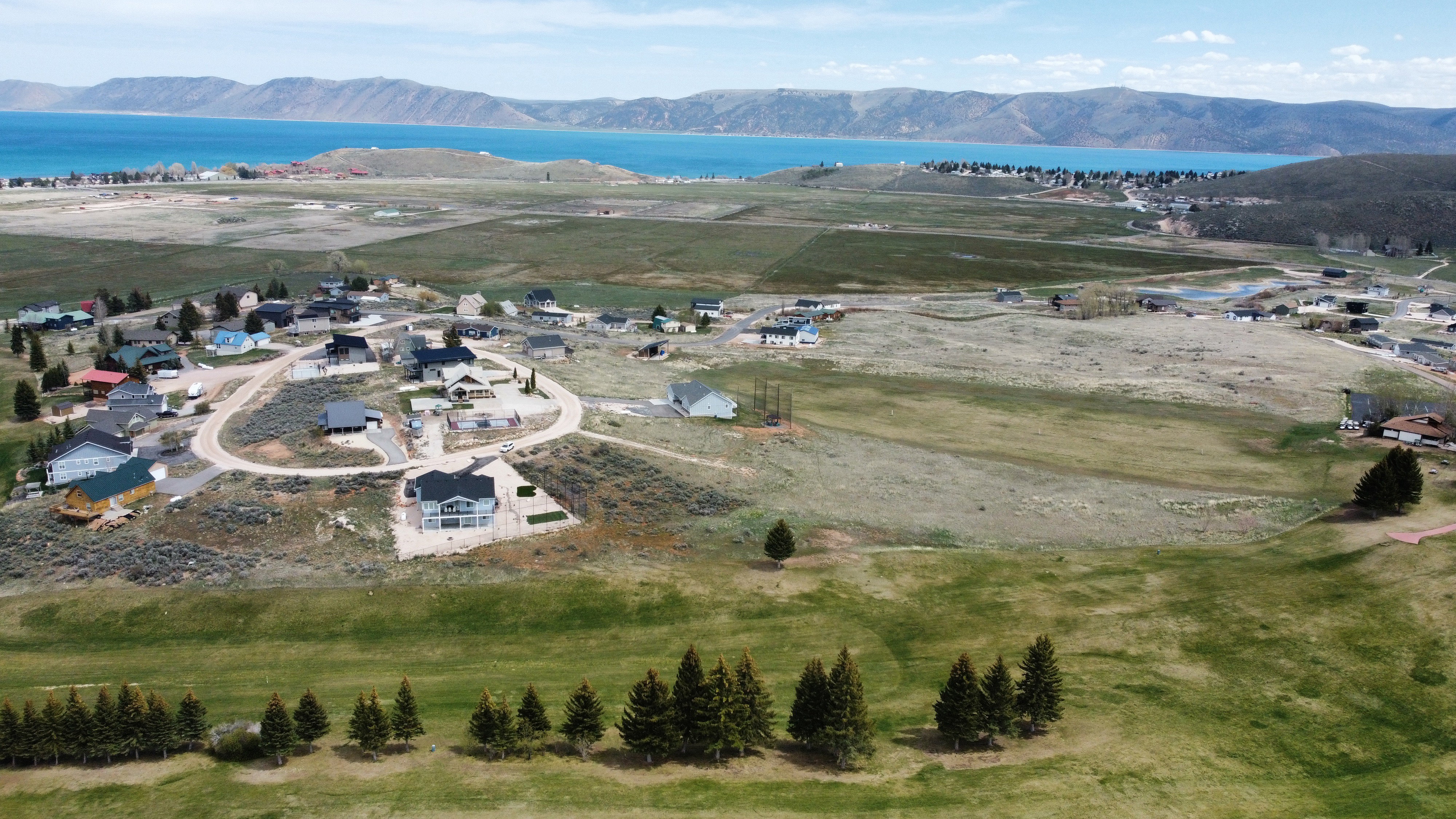 Aerial view of a water and mountain view