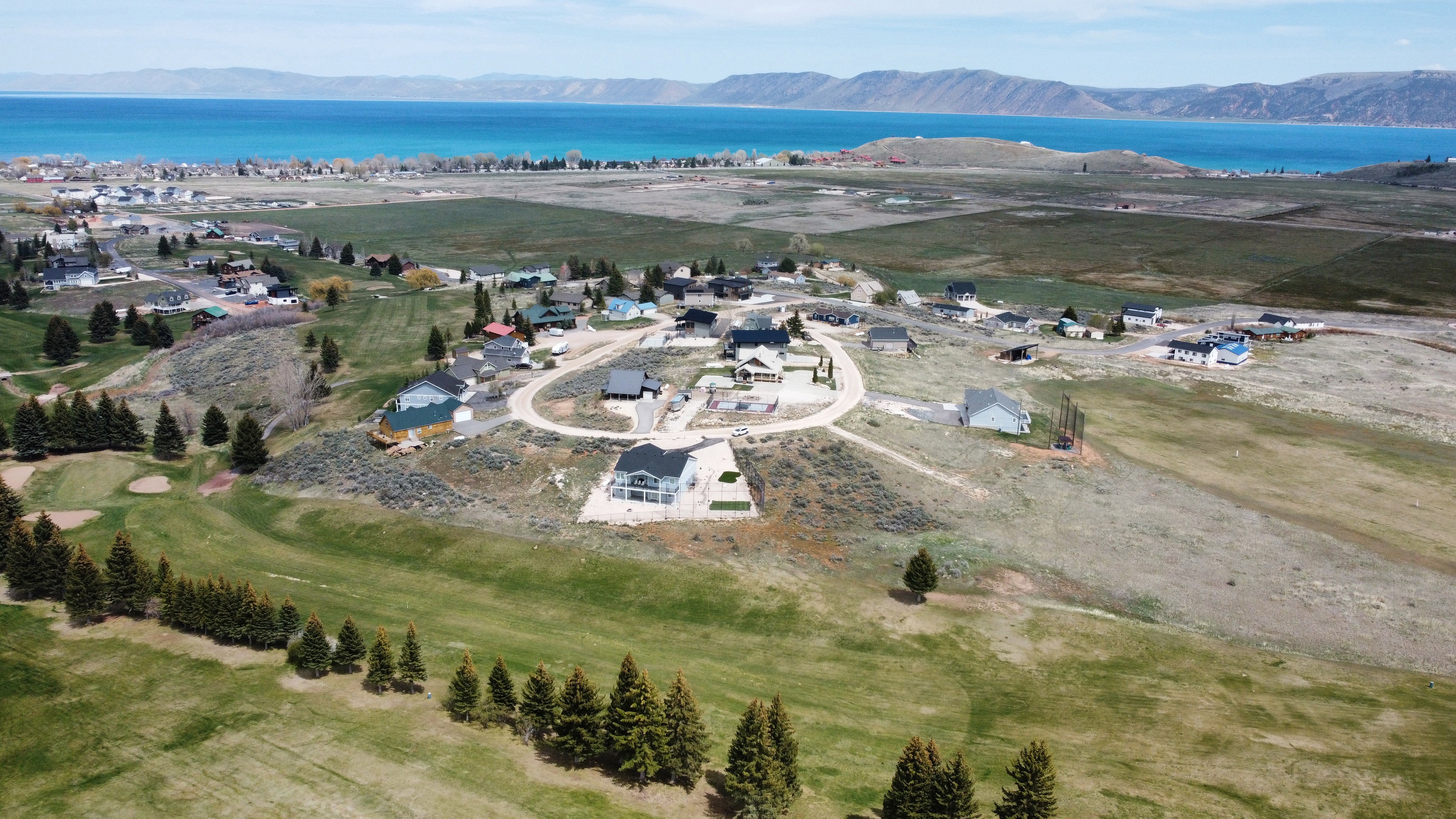 Aerial view of a water and mountain view