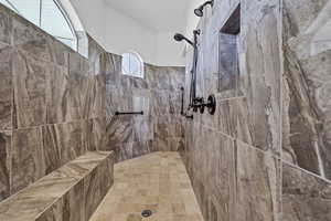 Bathroom with a tile shower