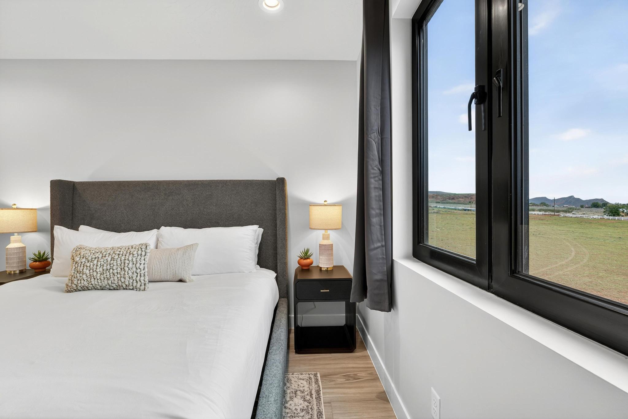 Bedroom featuring light wood-style flooring and recessed lighting