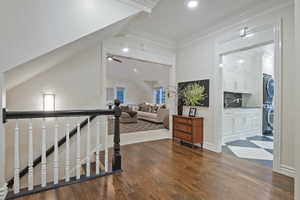 Upstairs landing with wood flooring -