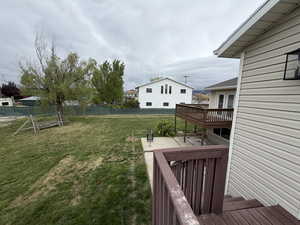 Fenced yard with a wooden deck