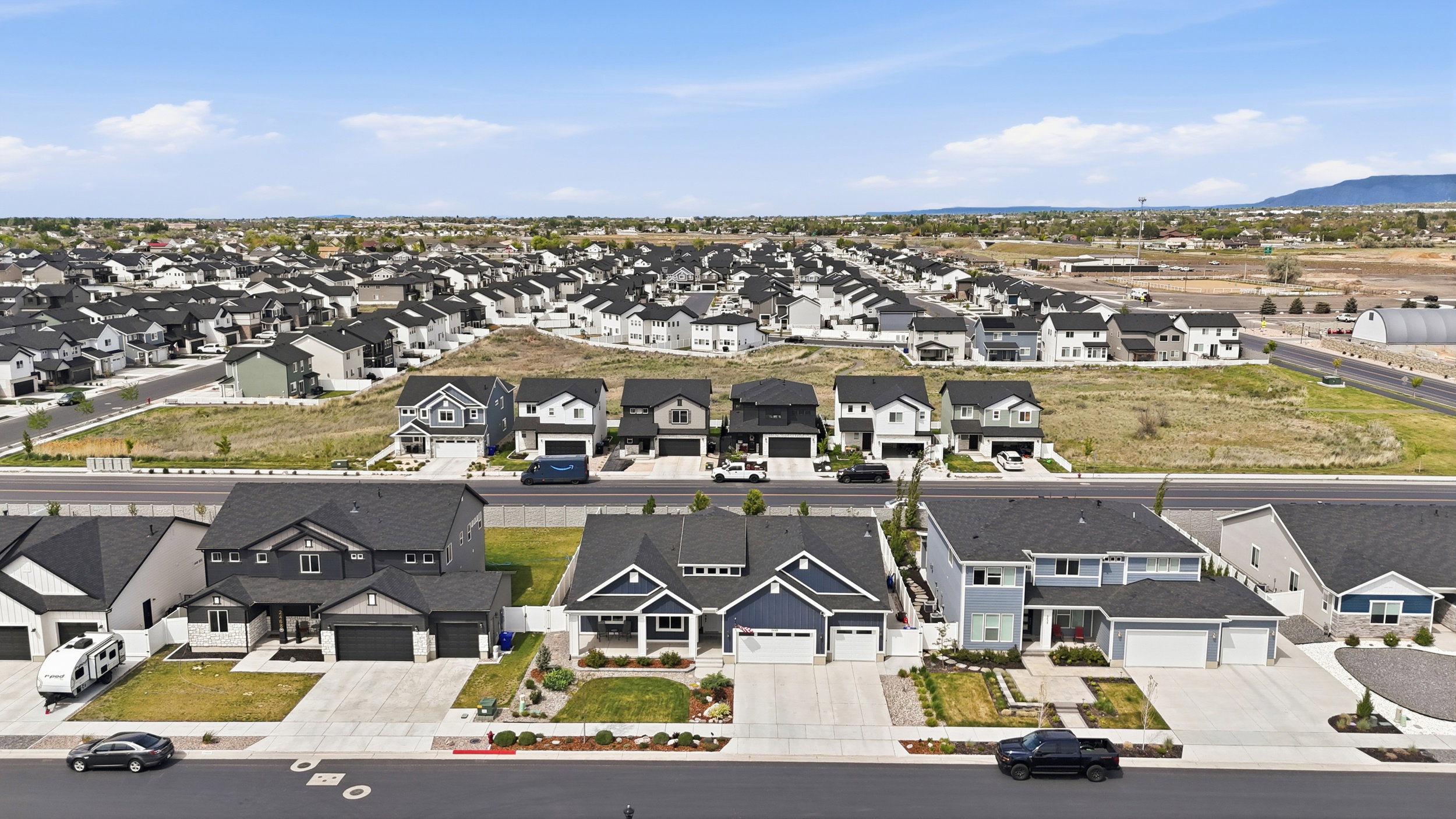 Aerial perspective of suburban area