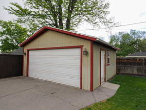 View of detached garage