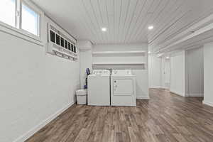 Open basement space with laundry area