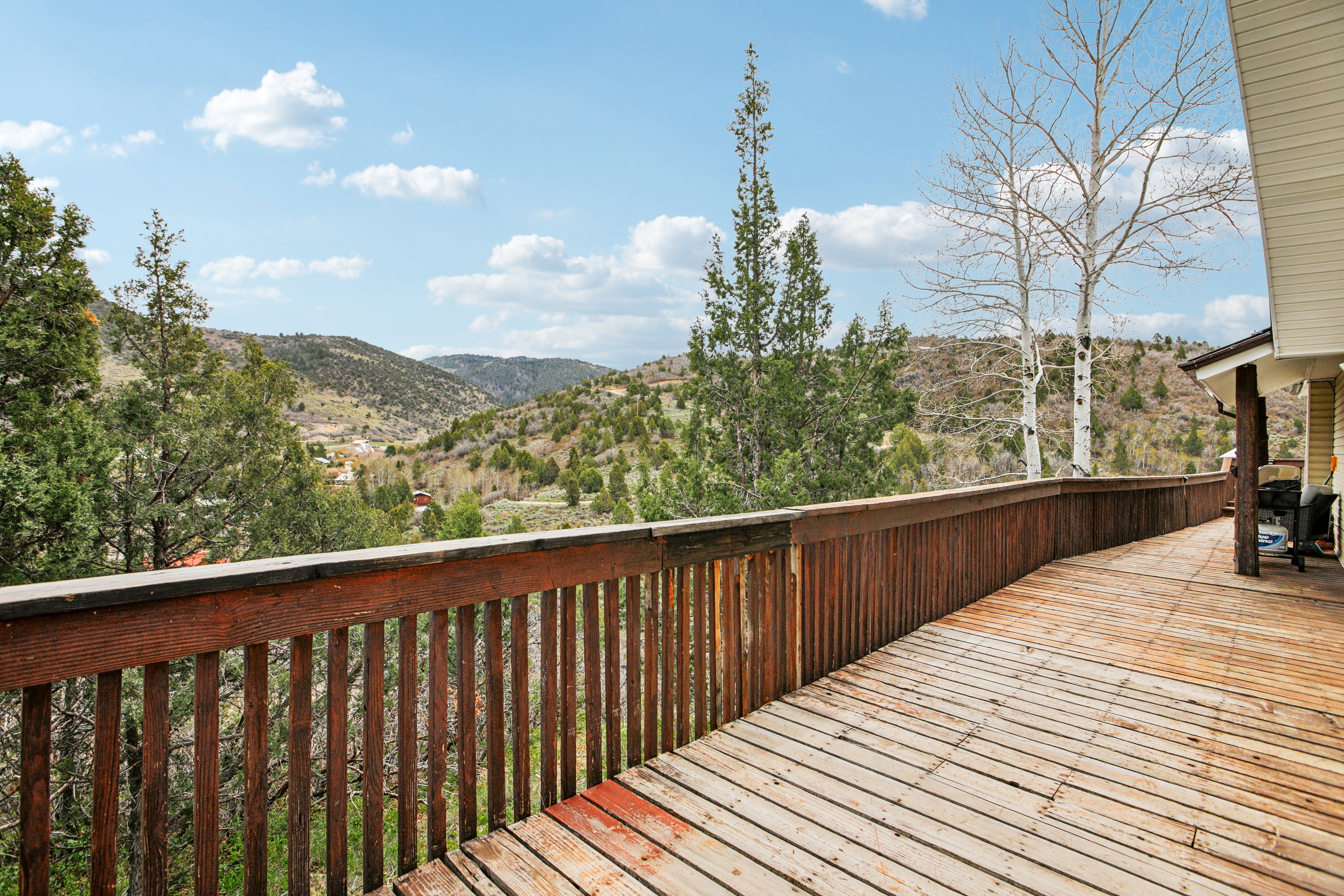 Wooden terrace with a mountain view