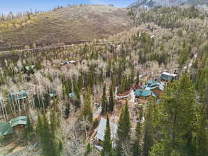 Bird's eye view of a mountainous background