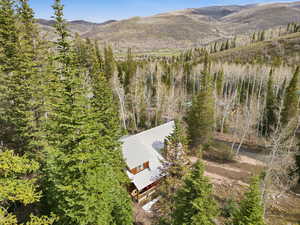View from above of property featuring a mountain backdrop