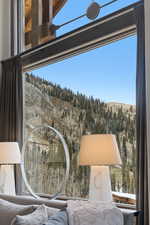 Detailed view of a heavily wooded area and mountains