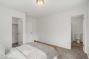 Carpeted bedroom with a spacious closet and ensuite bath