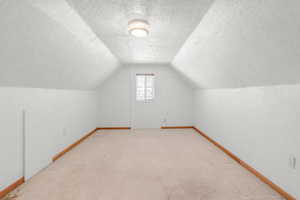 Bonus room featuring carpet flooring and a textured ceiling