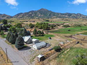 Overview of rural landscape featuring mountains