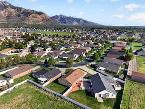 Aerial perspective of suburban area featuring mountains