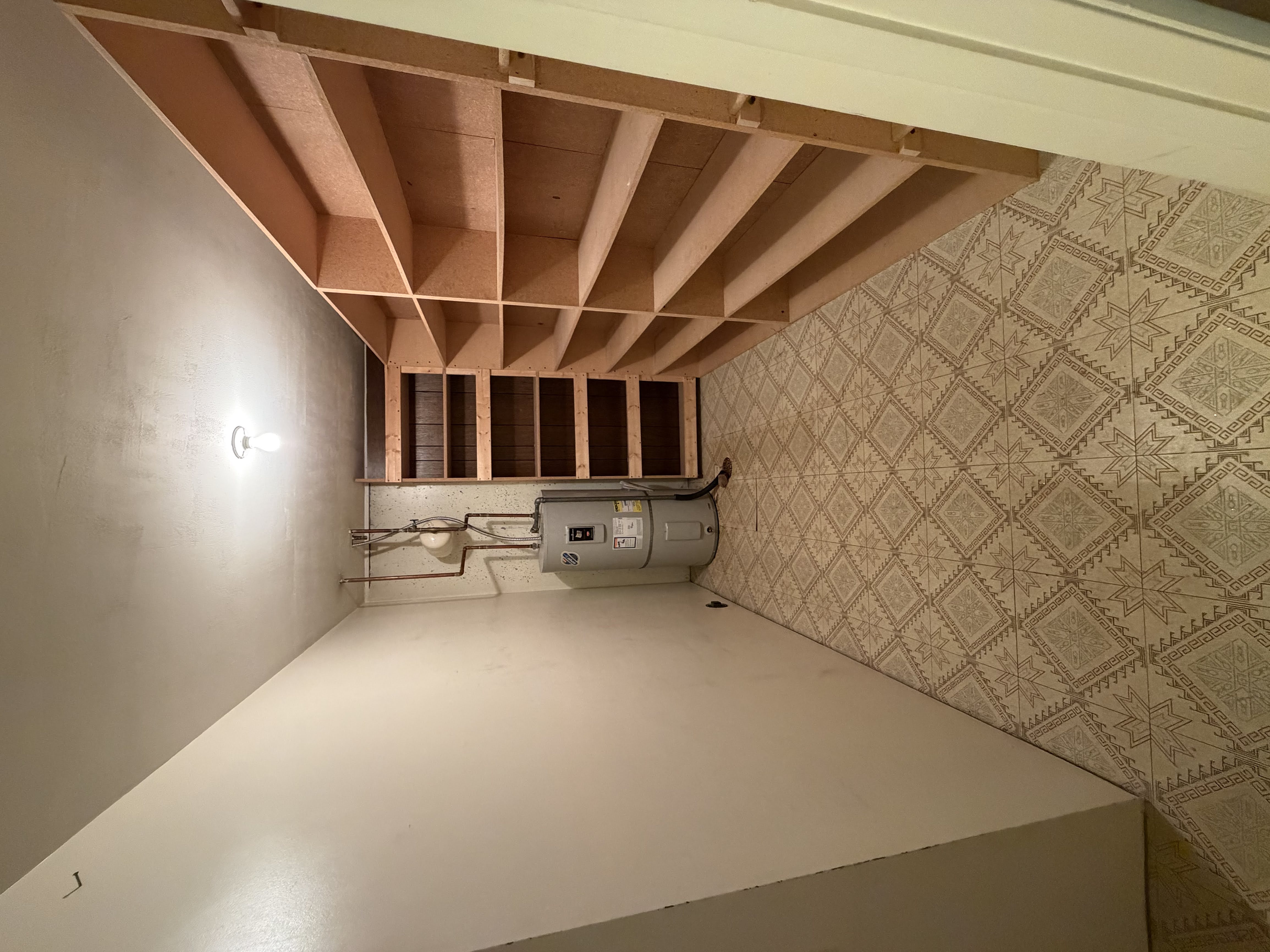 Storage area with electric water heater