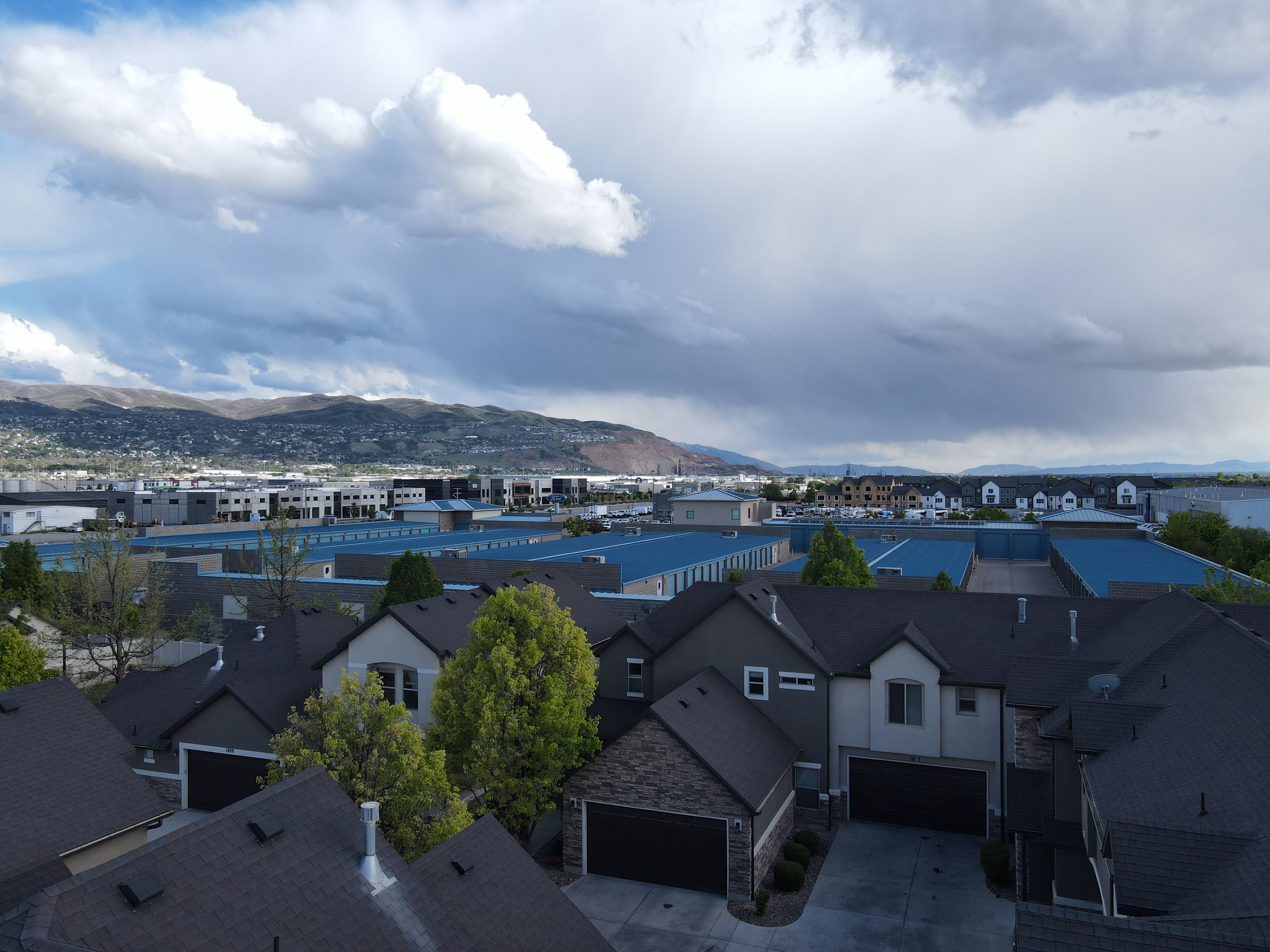 Aerial view  looking southeast of a mountainous background