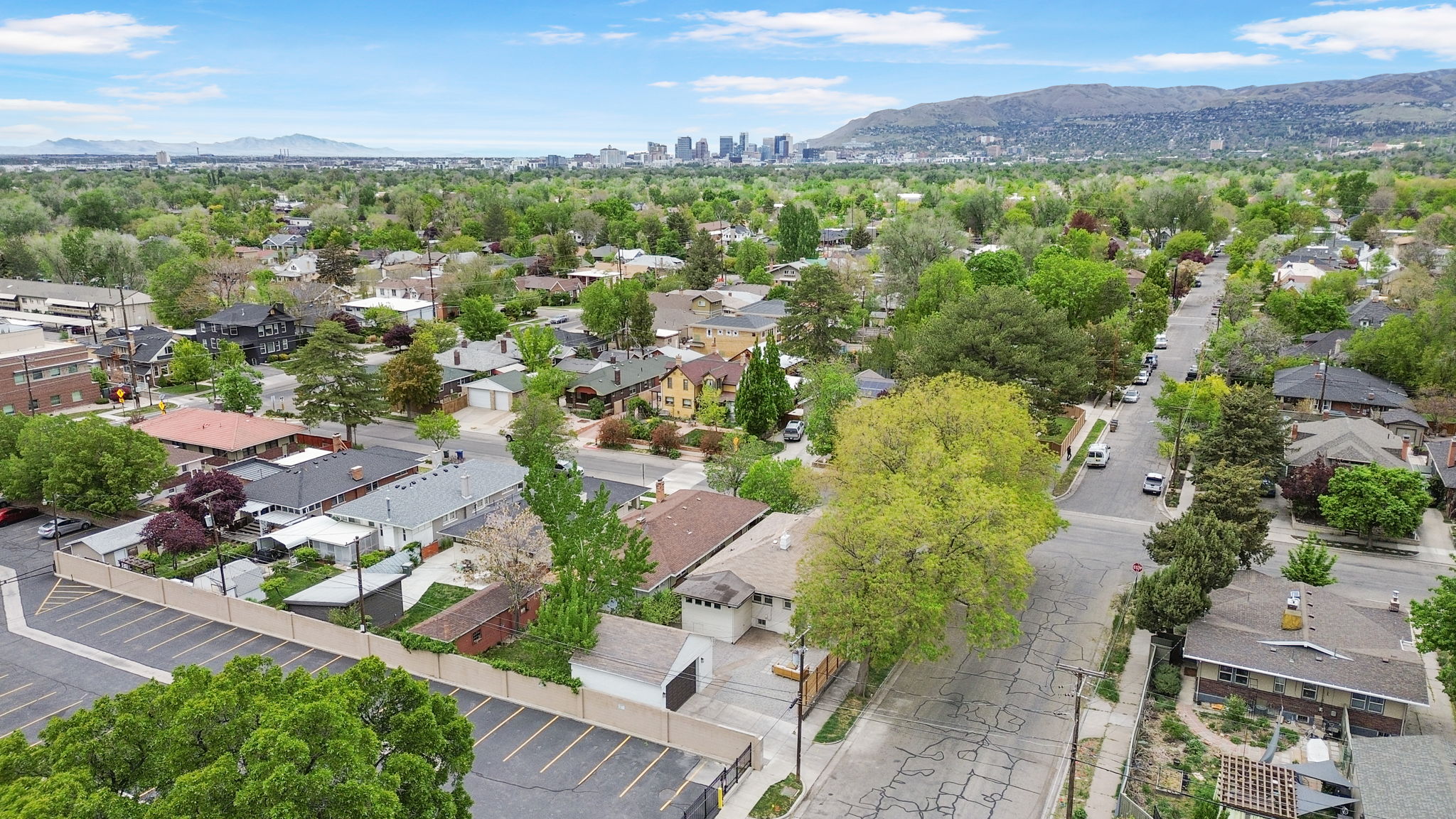 Drone / aerial view of a mountain backdrop