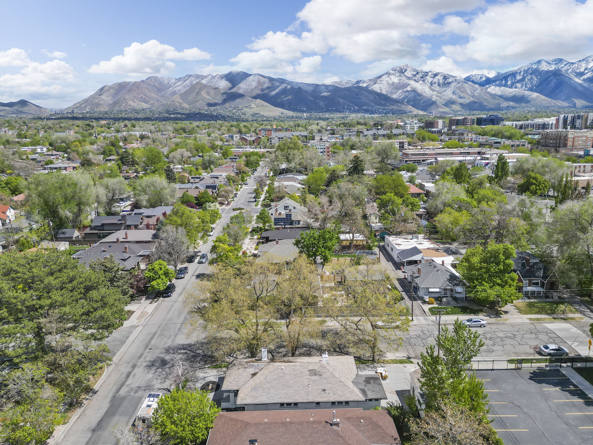 Bird's eye view of a mountainous background