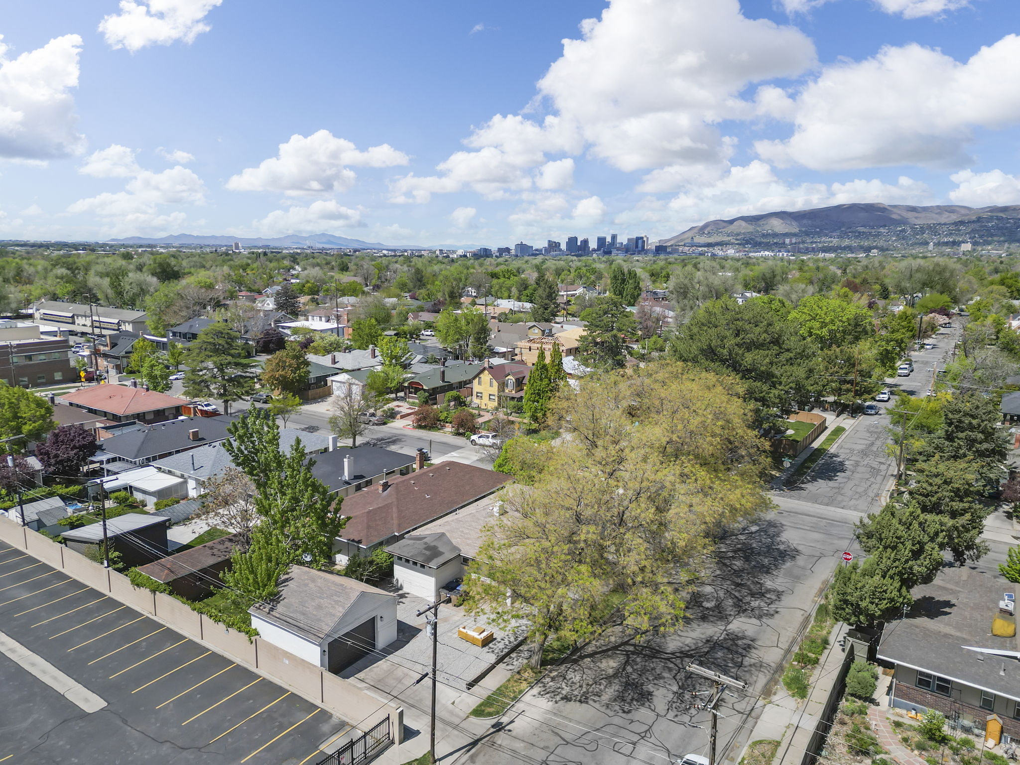 View of urban area with a mountainous background