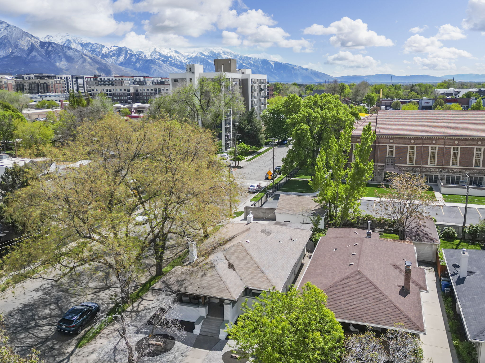 Drone / aerial view of a mountainous background