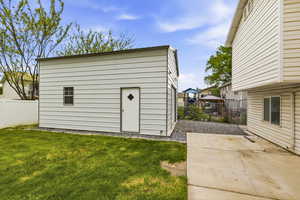 View of heated 20x24 shop with a 15 ft ceiling structure