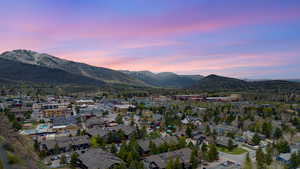 Aerial view of residential area with a mountainous background