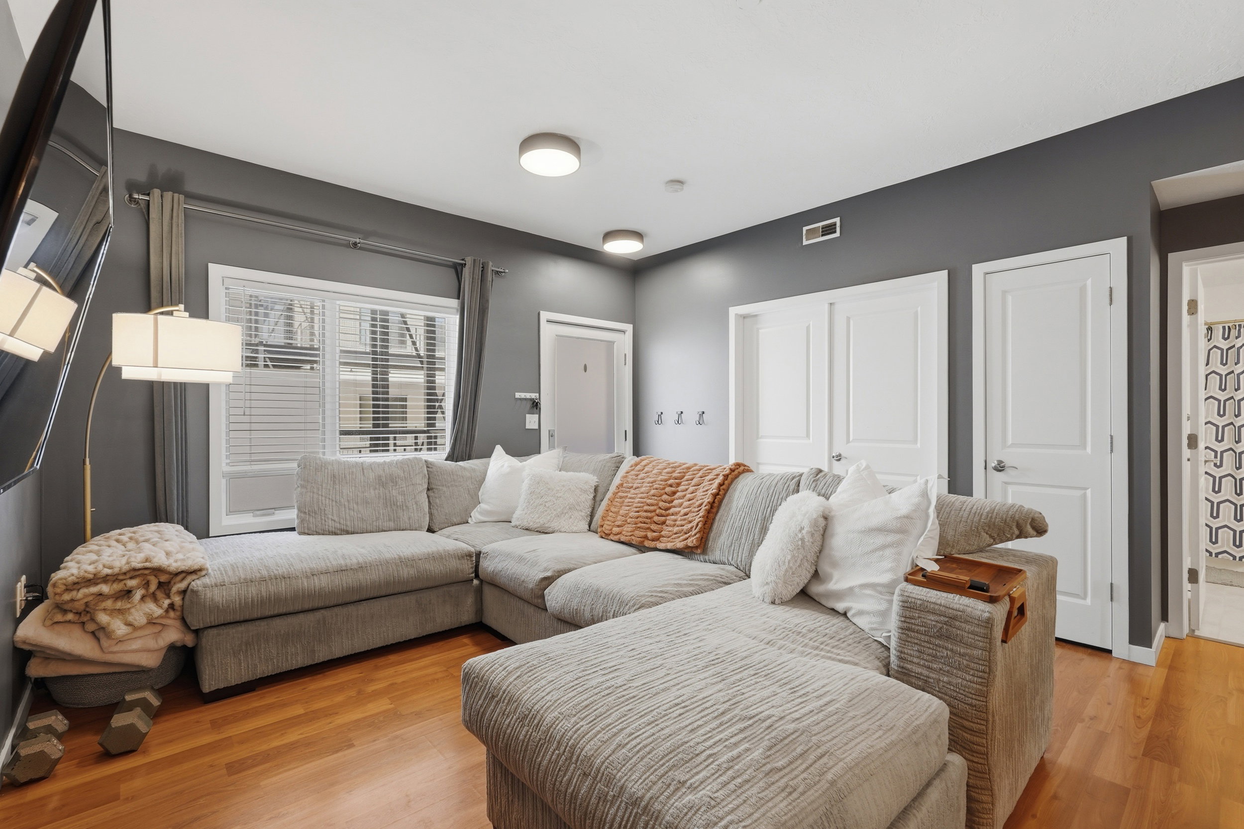 Living room featuring light wood finished floors